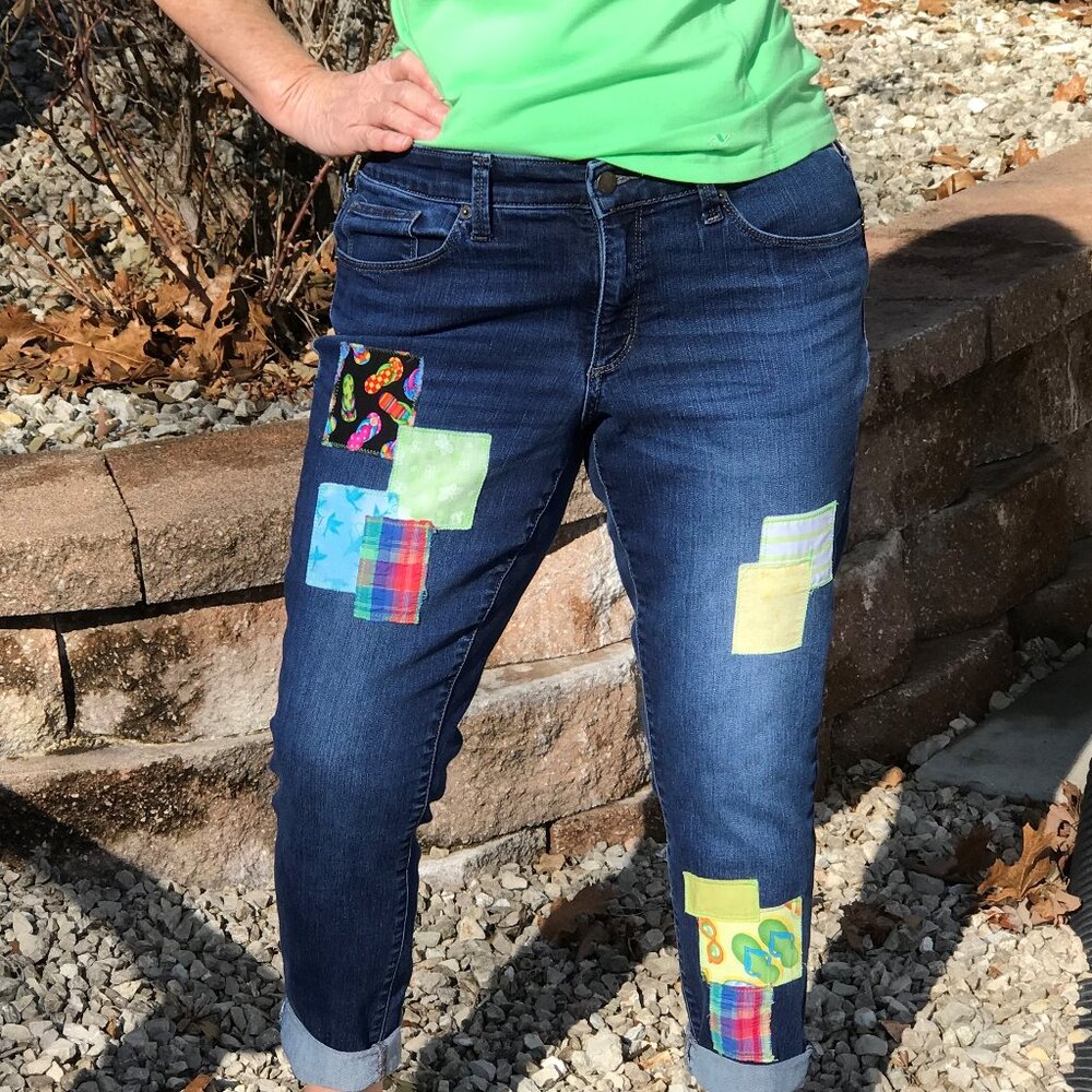 Upcycled Patchwork Denim Capri Pants: Boho Summer… - image 4